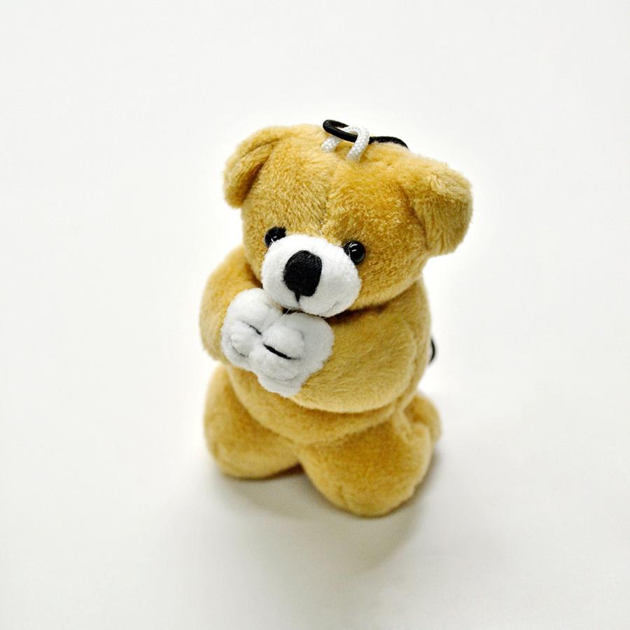 くま　ぬいぐるみストラップ　うさちゃんだっこ　サングラス　中古 Mイ-208 お祈りクマさんストラップ 002 ぬいぐるみストラップ ホワイト