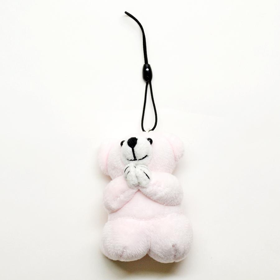 お祈りクマさんストラップ 002 ぬいぐるみストラップ ホワイト