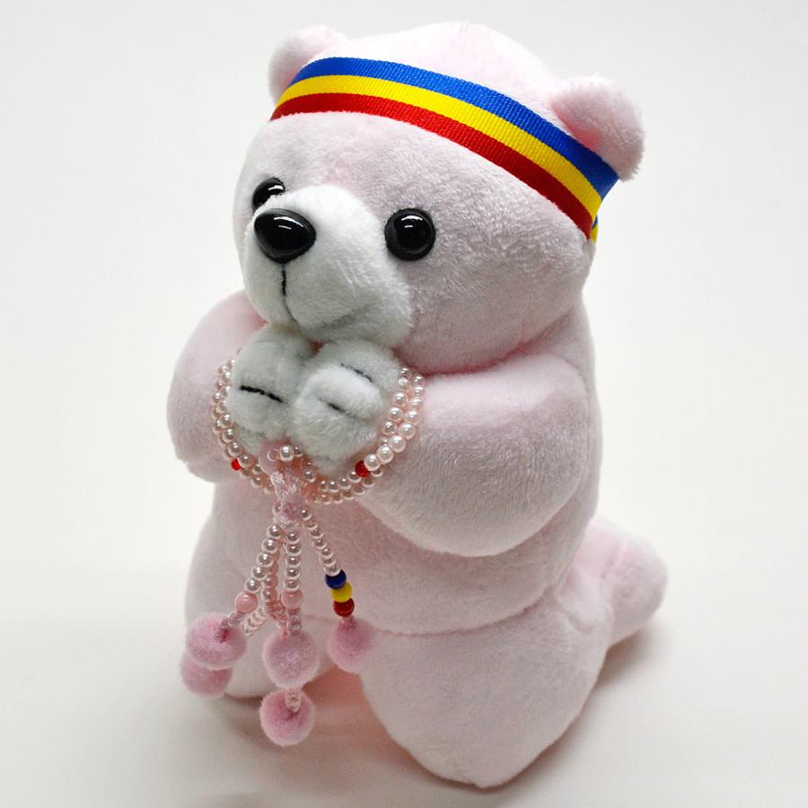 ピンク念珠付きお祈りクマさん 050 ホワイト ピンク・ブルー ブラウン