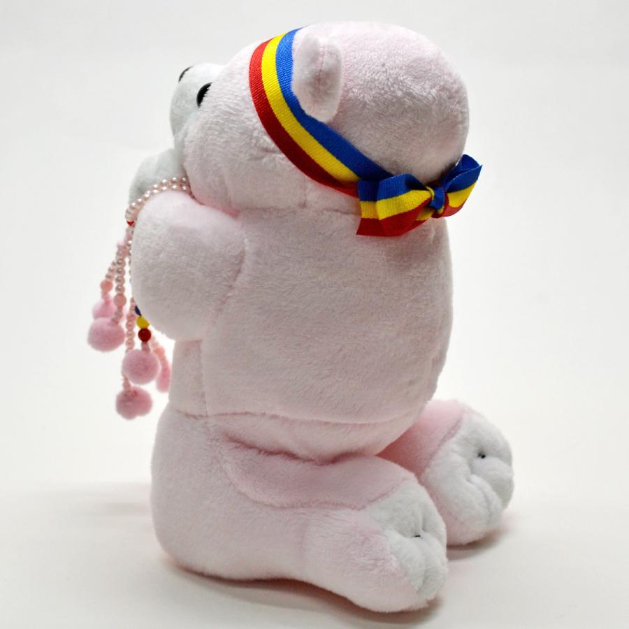 ピンク念珠付きお祈りクマさん 050 ホワイト ピンク・ブルー ブラウン