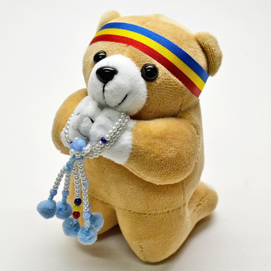 ブルー念珠付きお祈りクマさん 051 ホワイト ピンク ブルー