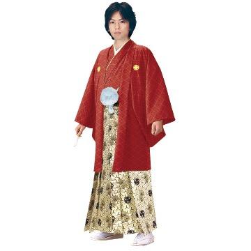 男性 殿方用 刺繍 紋付 羽織 着物 セットNo.5 赤色 MMH-5 :hakama-18