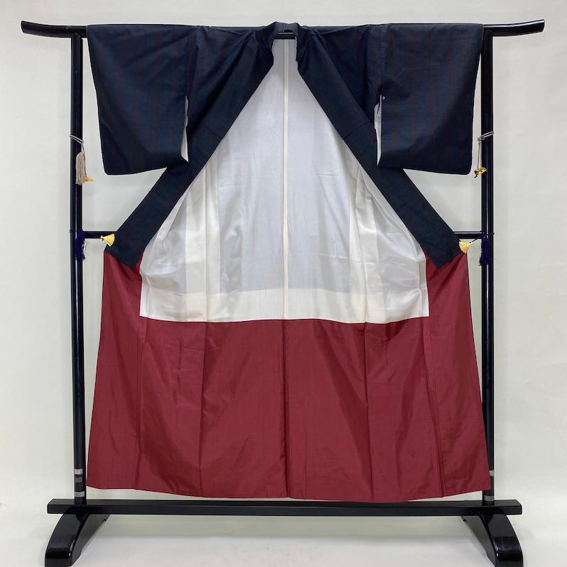 大島紬 十字絣 紺 袷 お洒落着 普段着 正絹 裄62.5cm 身丈157cm 美品 B