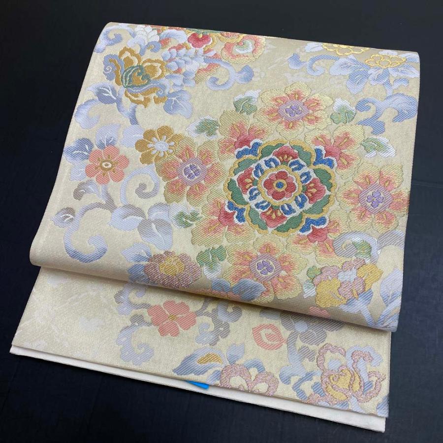 【袋帯】刺繍 白 六通柄袋帯 色無地 訪問着 付け下げ 中古 礼装 正絹 仕立て上がり リサイクル  430cm   2536 袋帯】刺繍 白 六通柄袋帯 色無地 訪問着 付け下げ 中古 礼装 正絹