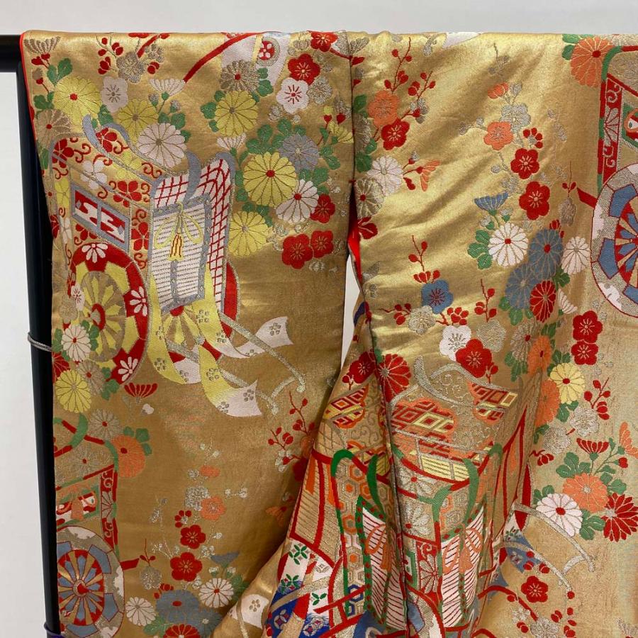 色打掛 正絹 御所車 刺繍 金 打掛 花嫁衣裳 婚礼 リサイクル 中古 ブライダル ウエディング 着物 2631 色打掛 正絹 御所車 刺繍 金 打掛 花嫁衣裳 婚礼 リサイクル 中古