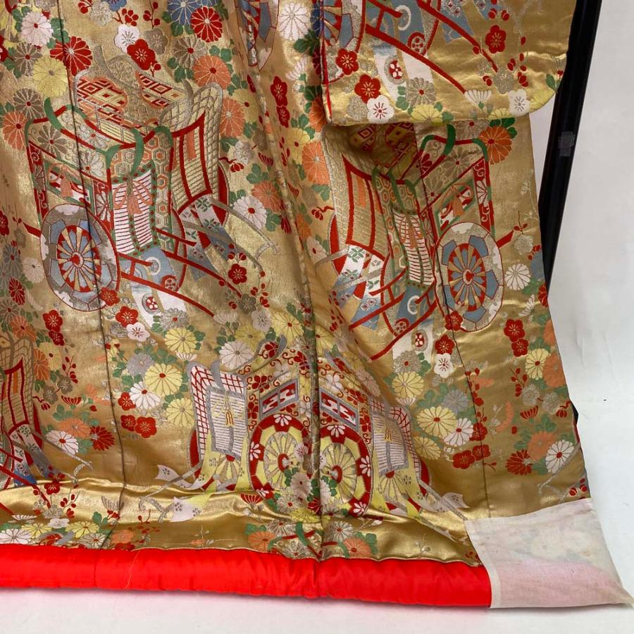 色打掛 正絹 御所車 刺繍 金 打掛 花嫁衣裳 婚礼 リサイクル 中古 ブライダル ウエディング 着物 2631 色打掛 正絹 御所車 刺繍 金 打掛 花嫁衣裳 婚礼 リサイクル 中古