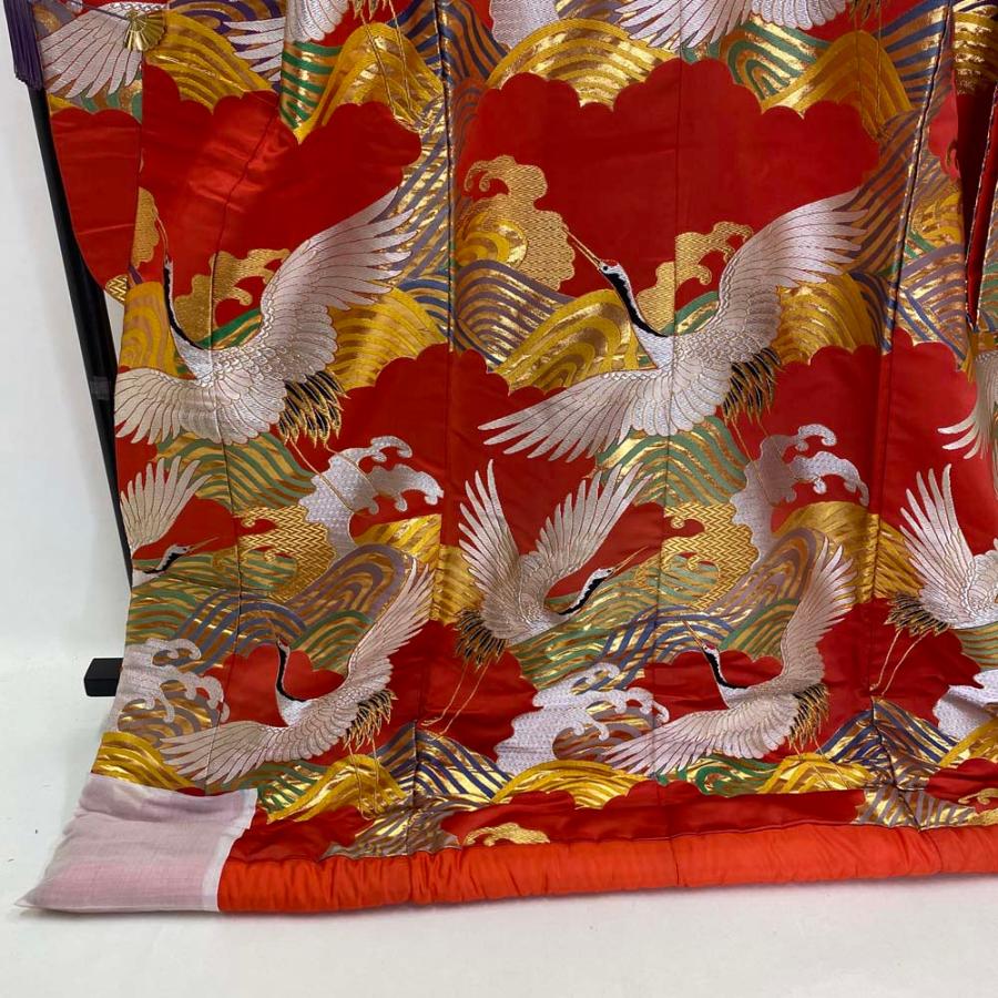 色打掛 正絹 鶴 刺繍 赤 金 打掛 花嫁衣裳 婚礼 リサイクル 中古 