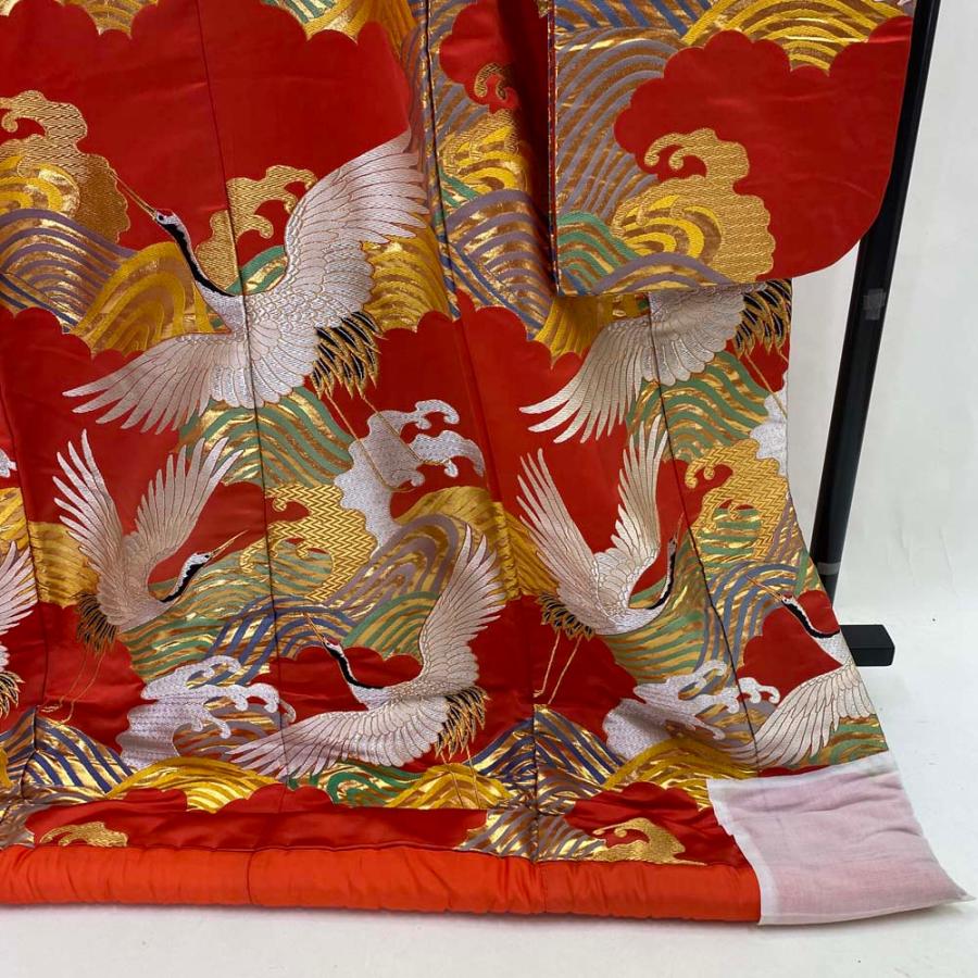 色打掛 正絹 鶴 刺繍 赤 金 打掛 花嫁衣裳 婚礼 リサイクル 中古 