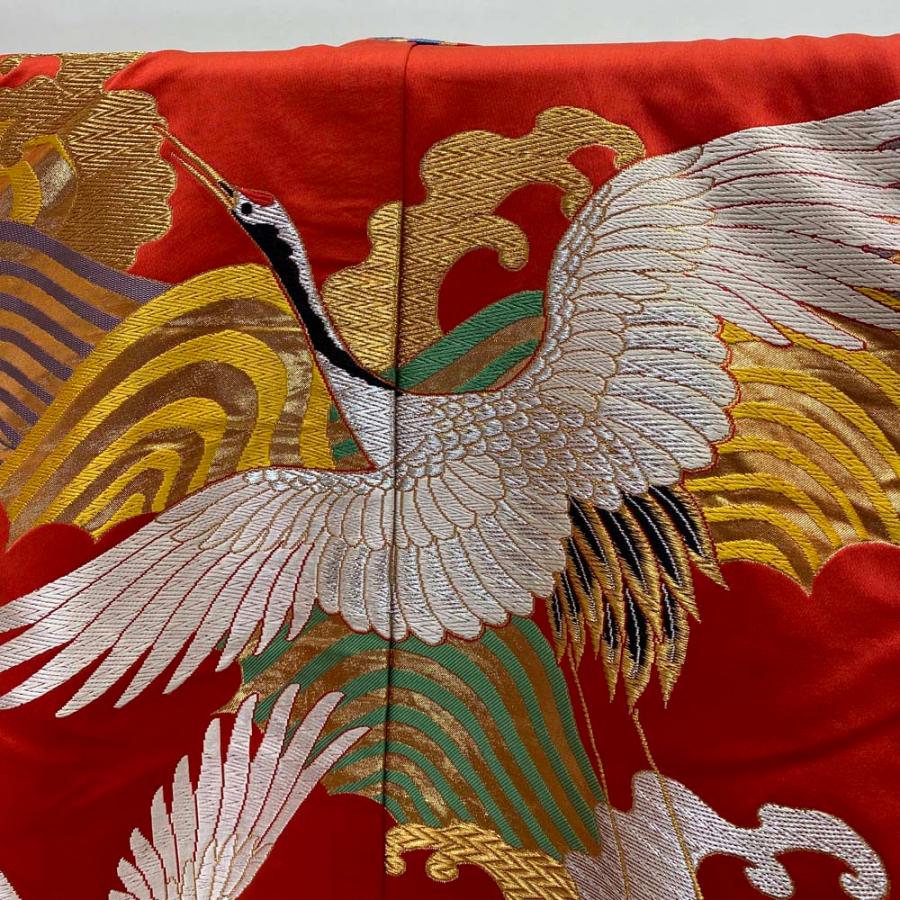 色打掛 正絹 鶴 刺繍 赤 金 打掛 花嫁衣裳 婚礼 リサイクル 中古