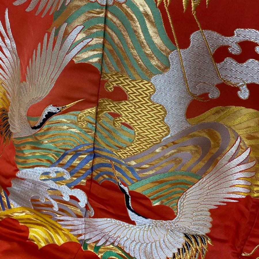 色打掛 正絹 鶴 刺繍 赤 金 打掛 花嫁衣裳 婚礼 リサイクル 中古