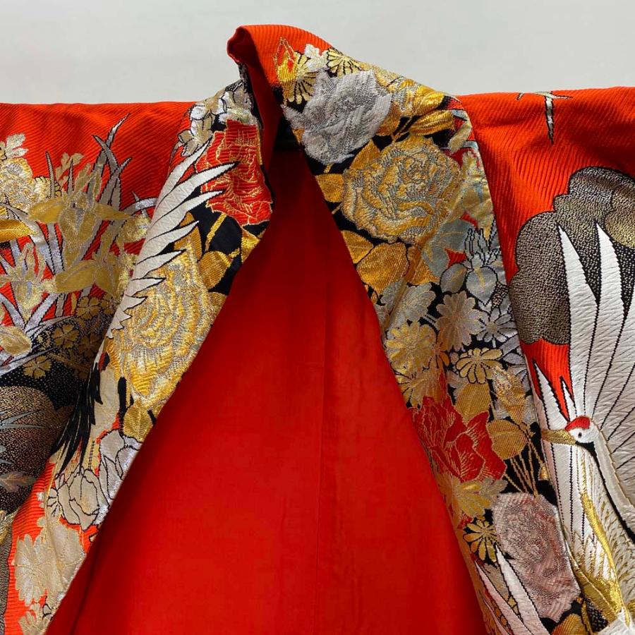 色打掛 正絹 鶴 刺繍 赤 金 打掛 花嫁衣裳 婚礼 リサイクル 中古  