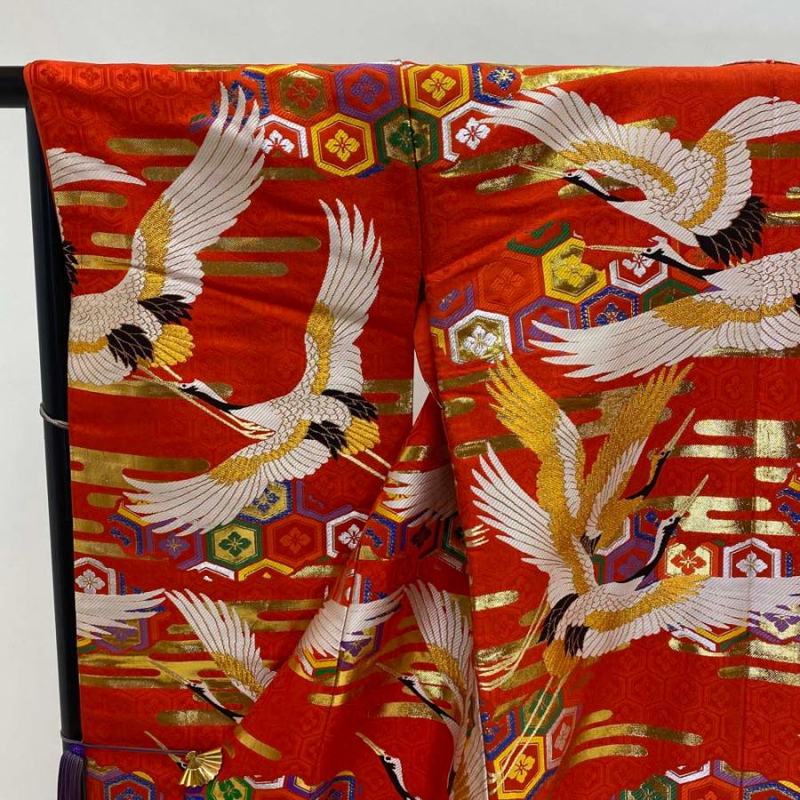 色打掛 正絹 鶴 刺繍 赤 金 打掛 花嫁衣裳 婚礼 リサイクル 中古