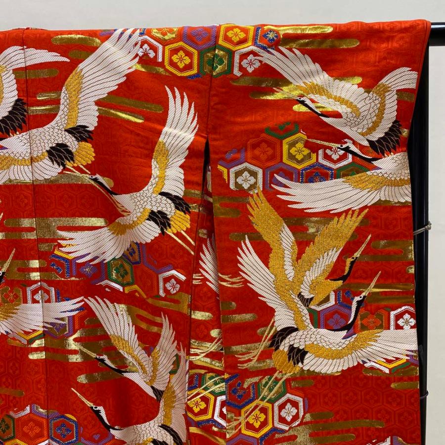 色打掛 正絹 鶴 刺繍 赤 金 打掛 花嫁衣裳 婚礼 リサイクル 中古