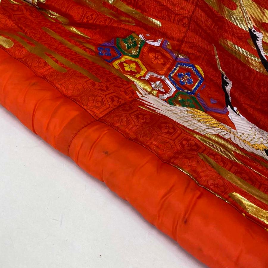 色打掛 正絹 鶴 刺繍 赤 金 打掛 花嫁衣裳 婚礼 リサイクル 中古