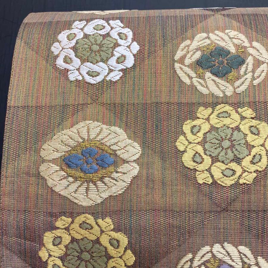 袋帯 洒落帯 刺繍 花柄 ラメ入り 総刺繍 中古 リサイクル 全体柄 