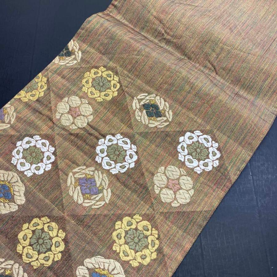 袋帯 洒落帯 刺繍 花柄 ラメ入り 総刺繍 中古 リサイクル 全体柄 