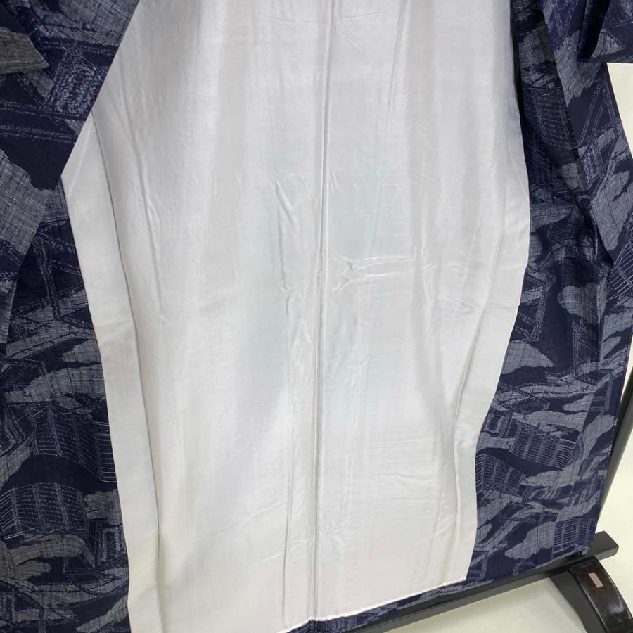 紬 単衣 正絹 紺 可愛い 風景画 お洒落着 普段着 夏着物 裄66cm 身丈167cm M サイズ 2741 紬 単衣 正絹 紺 可愛い 風景画 お洒落着 普段着 夏着物 裄66cm 身丈