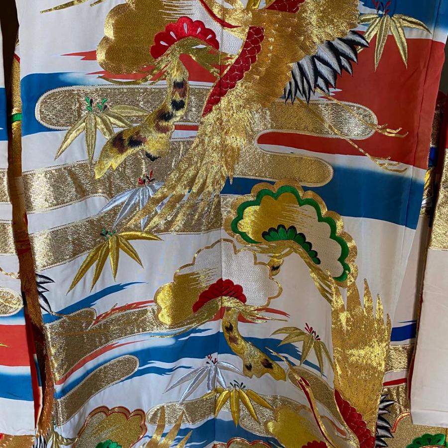 色打掛 正絹 鶴 刺繍 赤 金 白 打掛 花嫁衣裳 婚礼 リサイクル 中古  