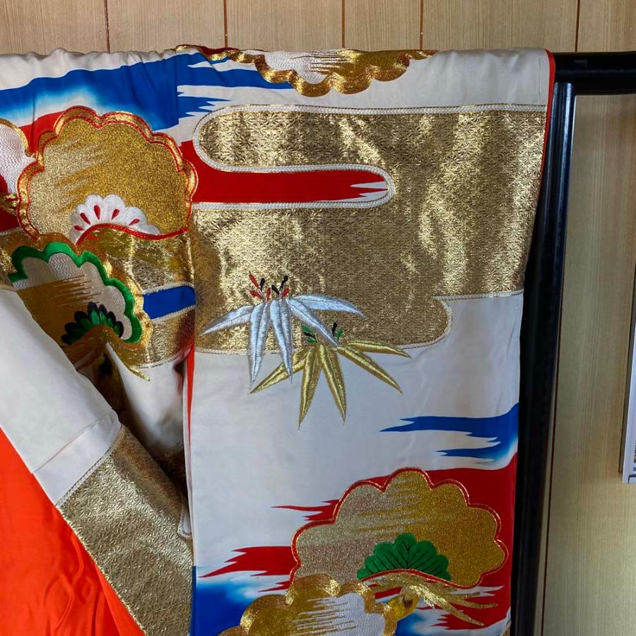 色打掛 正絹 鶴 刺繍 赤 金 白 打掛 花嫁衣裳 婚礼 リサイクル 中古  