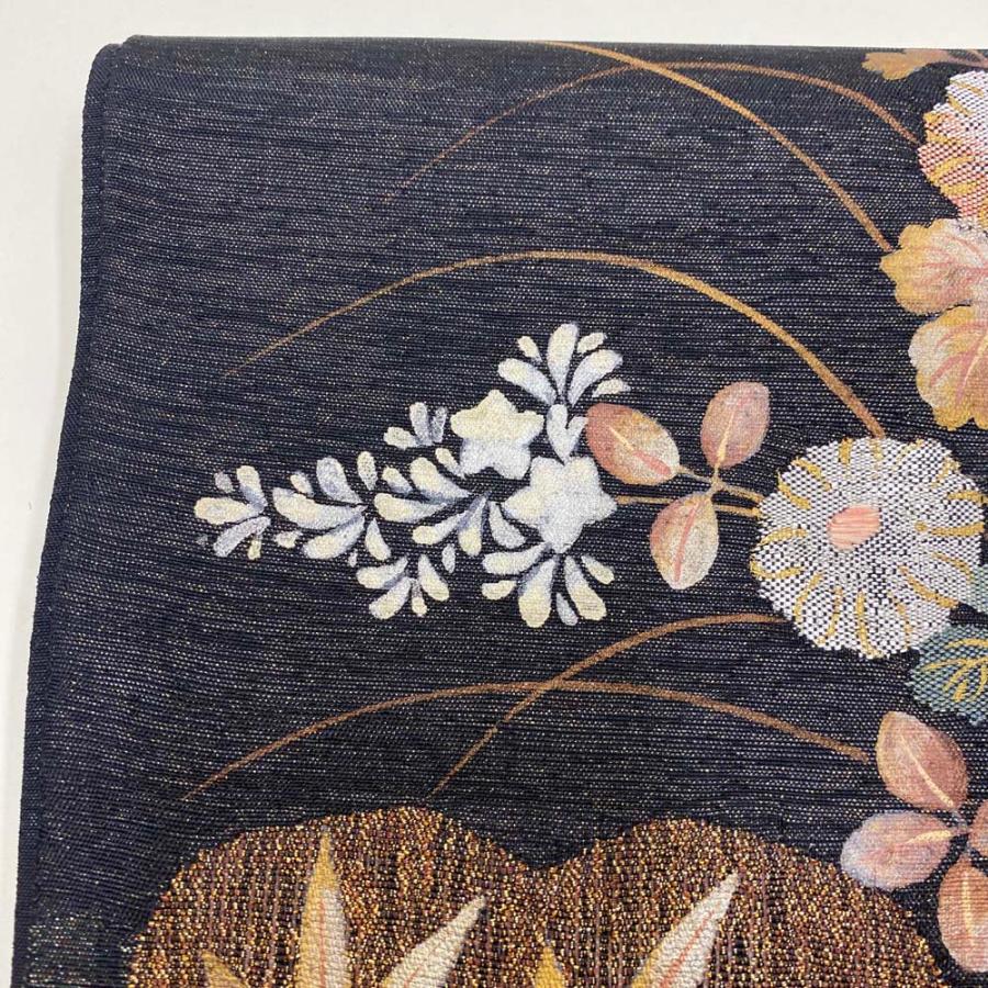 【袋帯】刺繍 金 黒 ポイント柄 色無地 訪問着 付け下げ 中古 礼装 正絹 仕立て上がり リサイクル 430cm 2844 刺繍 金 黒 ポイント柄 色無地 訪問着 付け下げ 中古 礼装 正絹 仕立て