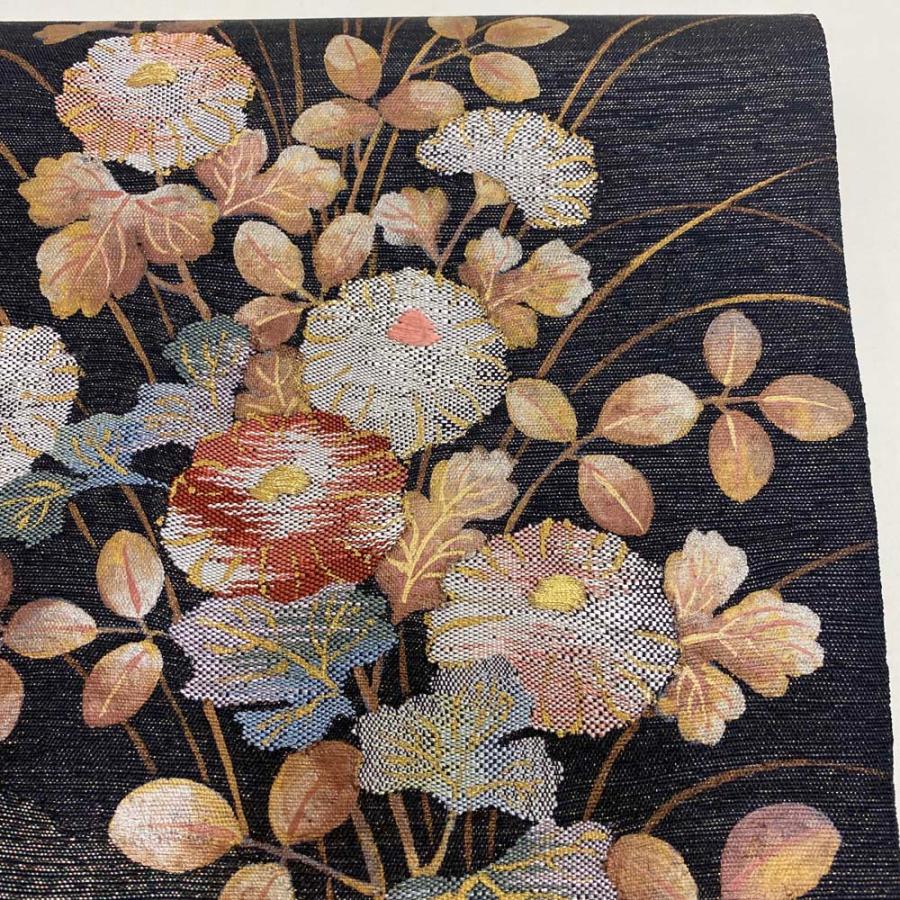【袋帯】刺繍 金 黒 ポイント柄 色無地 訪問着 付け下げ 中古 礼装 正絹 仕立て上がり リサイクル 430cm 2844 刺繍 金 黒 ポイント柄 色無地 訪問着 付け下げ 中古 礼装 正絹 仕立て