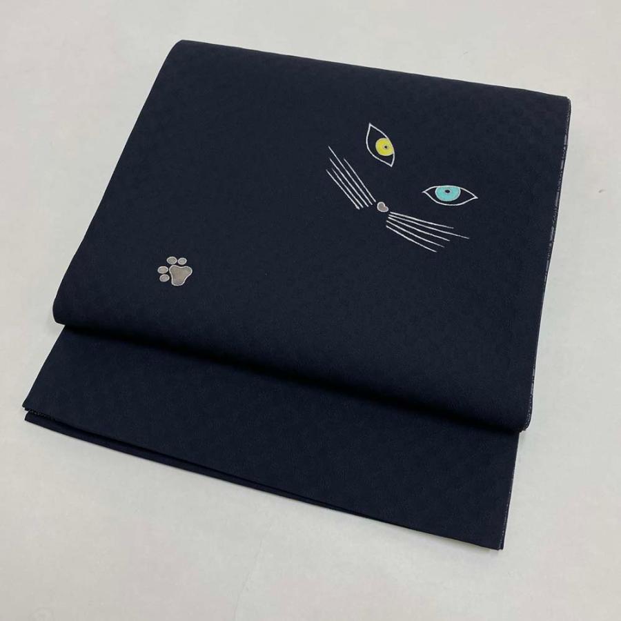 洒落帯 猫 ネコ しゃれ帯 中古 カジュアル ポイント柄 リサイクル帯 未  
