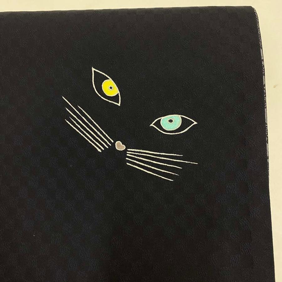 洒落帯 猫 ネコ しゃれ帯 中古 カジュアル ポイント柄 リサイクル帯 未  