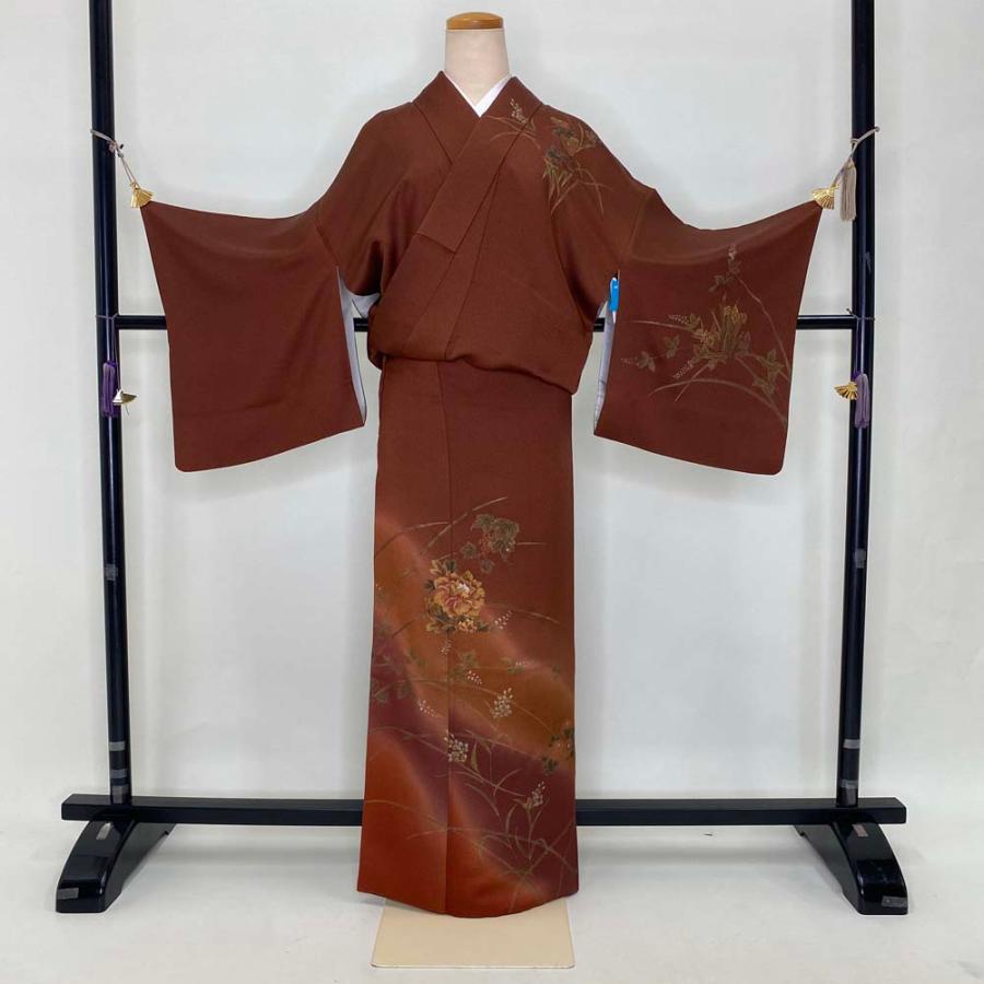 付け下げ 訪問着 中古 ブラウン 茶色 裄丈65.7cm 身丈159cm 結婚式