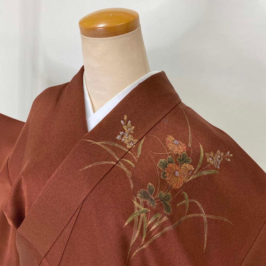 付け下げ 訪問着 中古 ブラウン 茶色 裄丈65.7cm 身丈159cm 結婚式