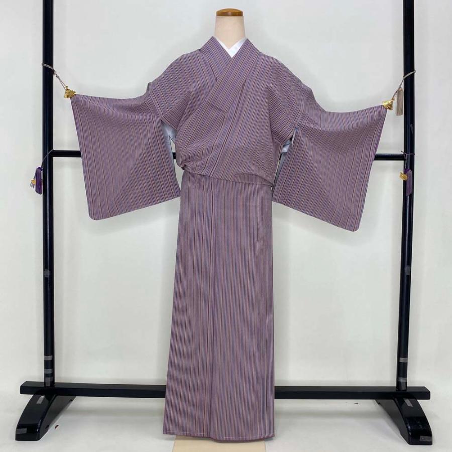 小紋 洗える着物 裄64.2cm 身丈162cm しつけ糸つき 花柄 袷 お洒落着 