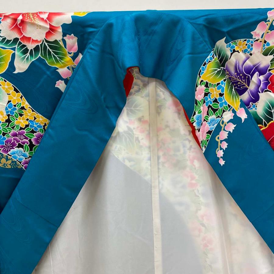 本振袖 引き振袖 正絹 エメラルドグリーン 花柄 古典 刺繍 結婚式 比翼 