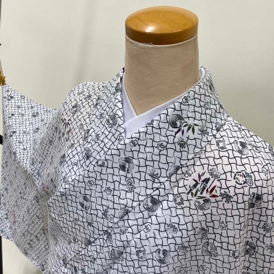 小紋 単衣 洗える着物 裄67.5 身丈162 お洒落着 普段着 ポリエステル 