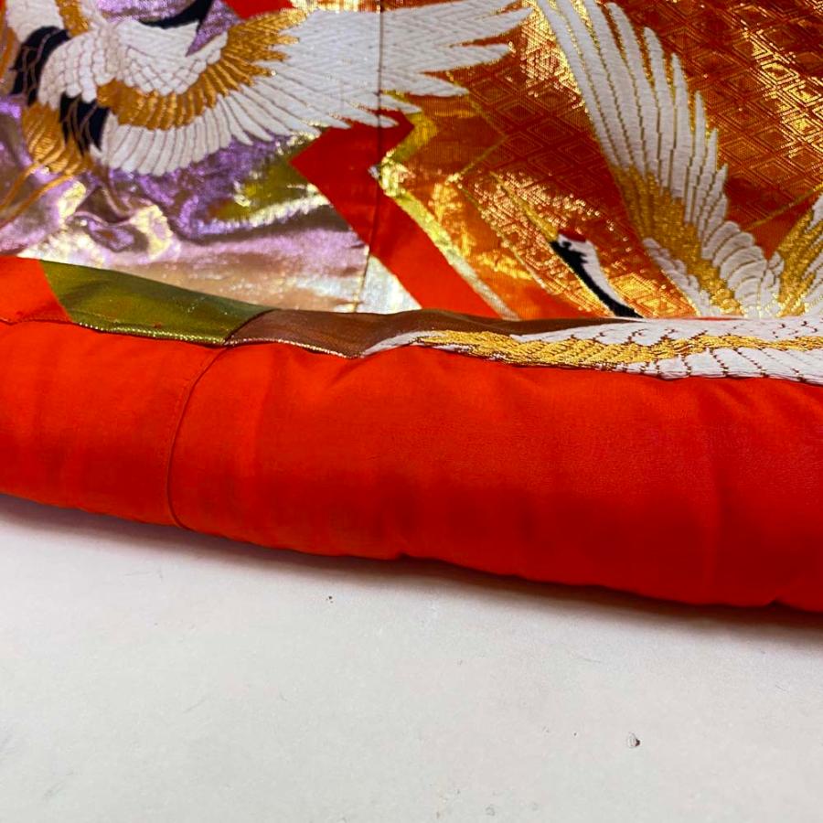 色打掛 正絹 鶴 刺繍 赤 打掛 Lサイズ 裄67 花嫁衣裳 婚礼 リサイクル