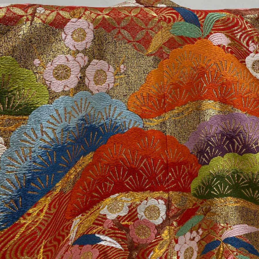 色打掛 正絹 鶴 刺繍 赤 金 打掛 Mサイズ 裄66 花嫁衣裳 婚礼