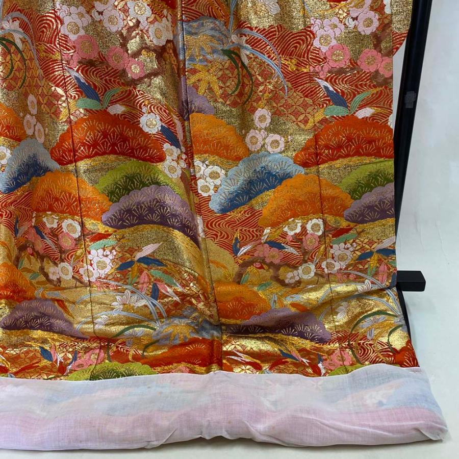 色打掛 正絹 鶴 刺繍 赤 金 打掛 Mサイズ 裄66 花嫁衣裳 婚礼 