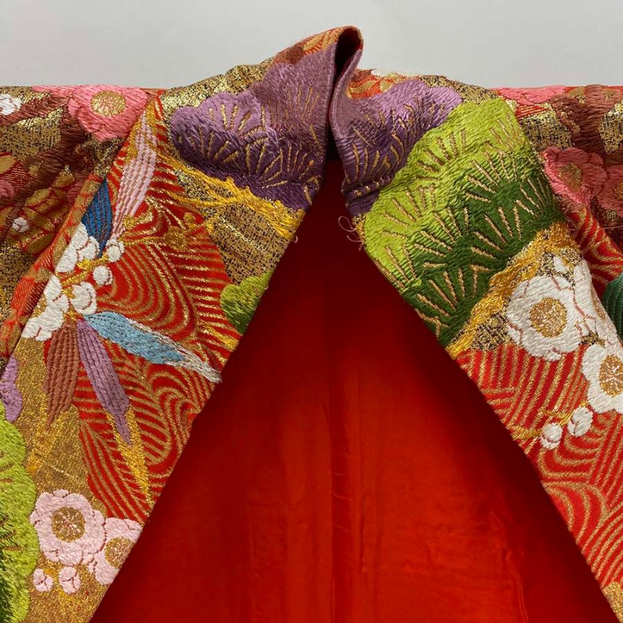 色打掛 正絹 鶴 刺繍 赤 金 打掛 Mサイズ 裄66 花嫁衣裳 婚礼