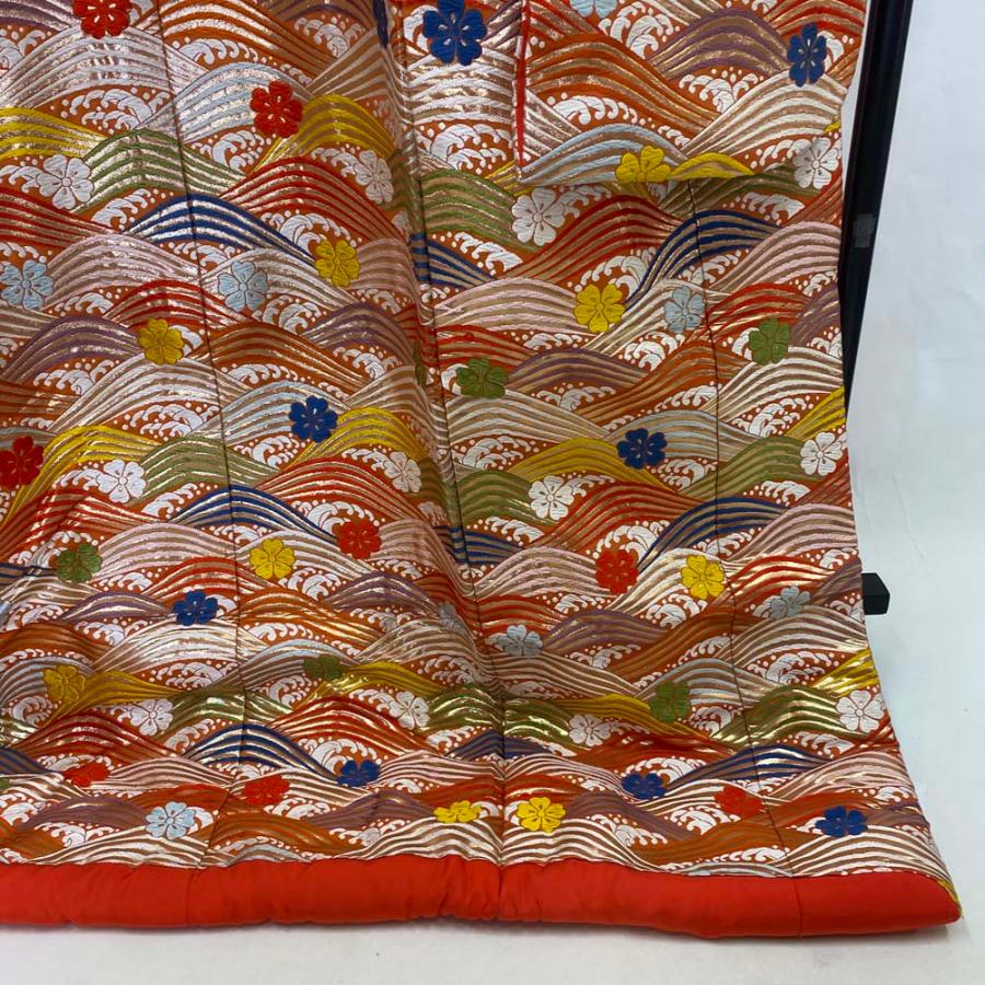 色打掛 正絹 鶴 刺繍 オレンジ 打掛 Mサイズ 裄66 花嫁衣裳 婚礼