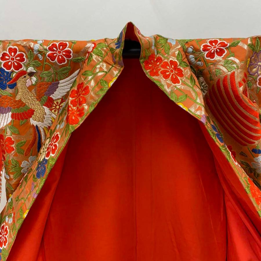 色打掛 正絹 鶴 刺繍 オレンジ 白 打掛 Mサイズ 裄65 花嫁衣裳 婚礼 リサイクル 中古 ブライダル ウエディング 着物 3964 色打掛 正絹 鶴 刺繍 オレンジ 白 打掛 Mサイズ 裄65 花嫁衣裳 婚礼