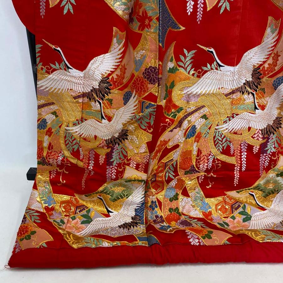 色打掛 正絹 鶴 刺繍 赤 金 打掛 Lサイズ 裄67 花嫁衣裳 婚礼