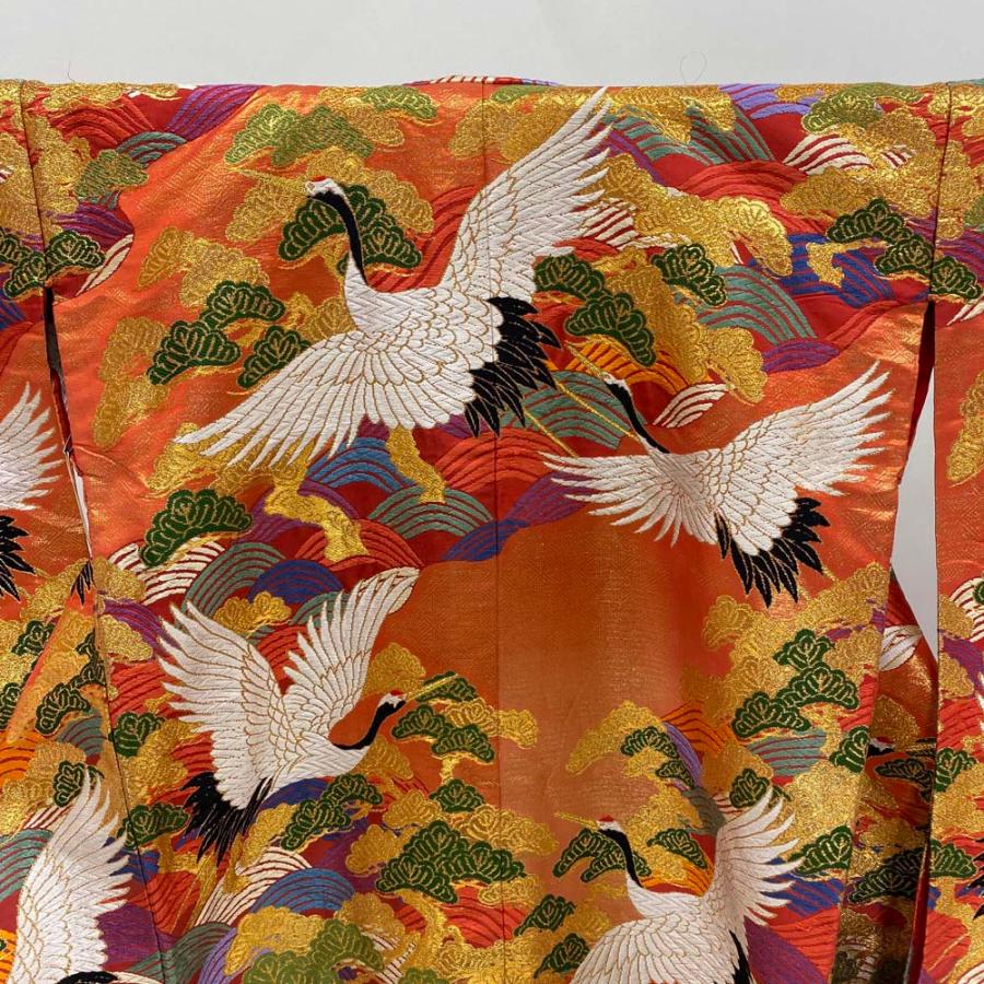 色打掛 正絹 鶴 刺繍 赤 金 打掛 Lサイズ 裄67 花嫁衣裳 婚礼 