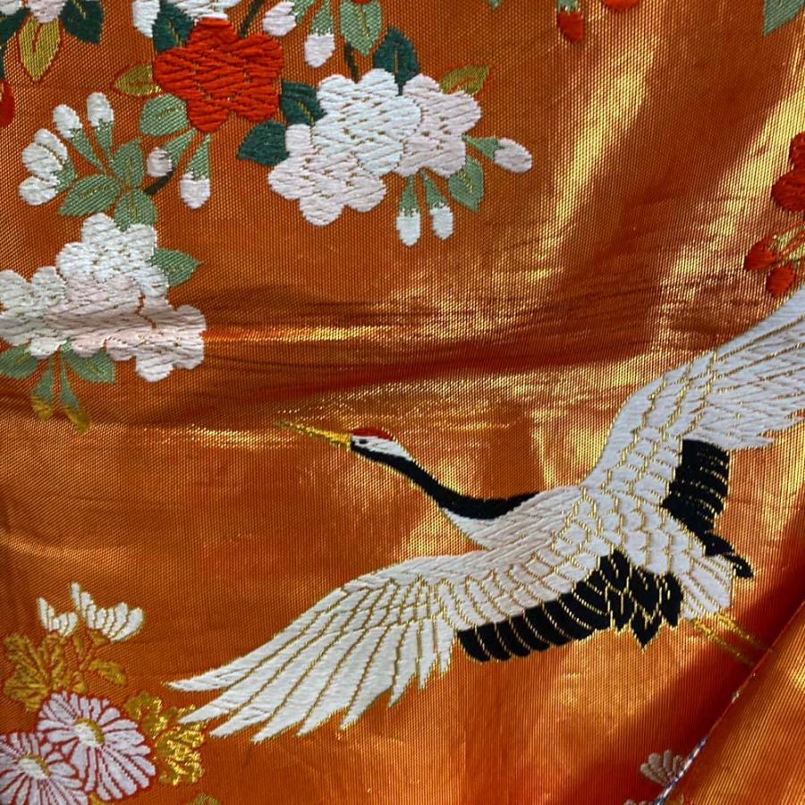 色打掛 正絹 鶴 刺繍 オレンジ 金 打掛 Lサイズ 裄67 花嫁衣裳 婚礼 リサイクル 中古 ブライダル ウエディング 着物 3962 色打掛 正絹 鶴 刺繍 オレンジ 金 打掛 Lサイズ 裄67 花嫁衣裳 婚礼
