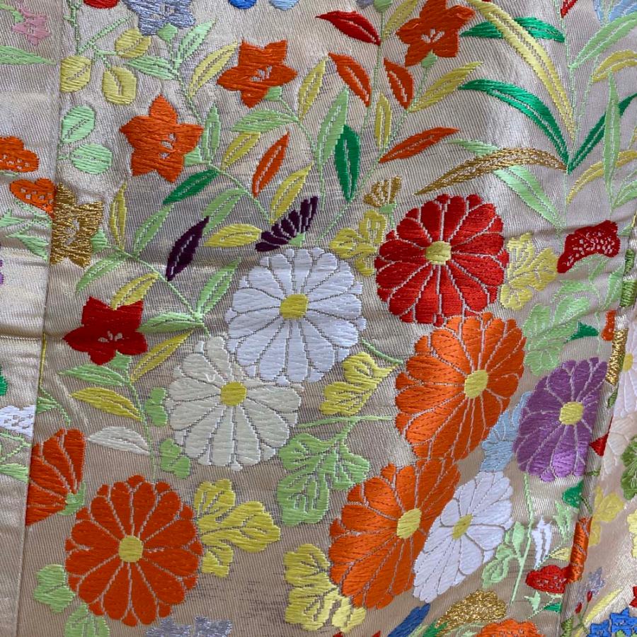 色打掛 正絹 鶴 刺繍 金 打掛 Lサイズ 裄67.5 花嫁衣裳 婚礼