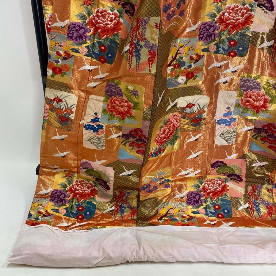 色打掛 正絹 鶴 刺繍 朱 金 打掛 Lサイズ 裄68 花嫁衣裳 婚礼 リサイクル 中古 ブライダル ウエディング 着物 3972 色打掛 正絹 鶴 刺繍 朱 金 打掛 Lサイズ 裄68 花嫁衣裳 婚礼