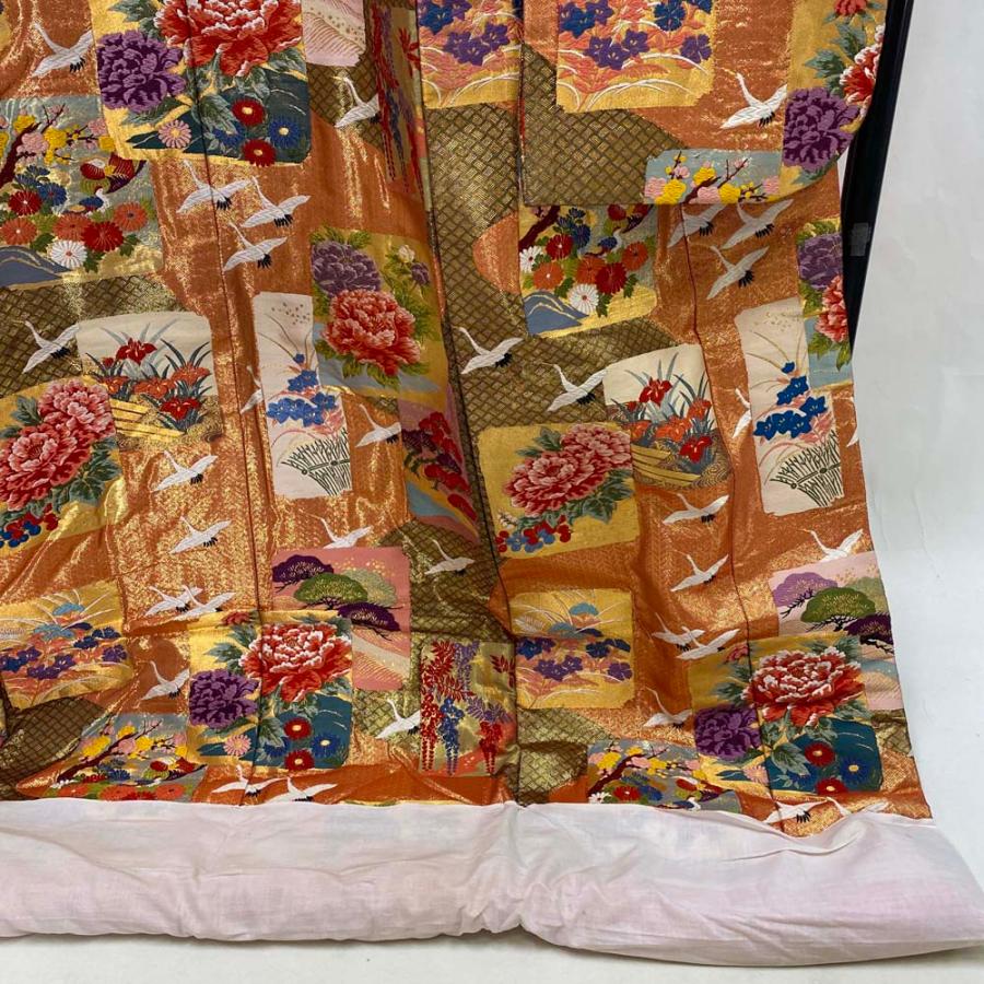 色打掛 正絹 鶴 刺繍 朱 金 打掛 Lサイズ 裄68 花嫁衣裳 婚礼