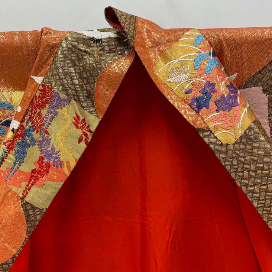 色打掛 正絹 鶴 刺繍 朱 金 打掛 Lサイズ 裄68 花嫁衣裳 婚礼