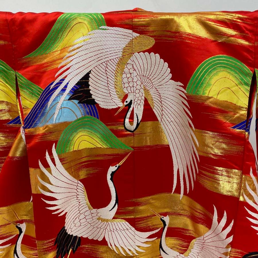 色打掛 正絹 鶴 刺繍 赤 打掛 Mサイズ 裄66.5 花嫁衣裳 婚礼 