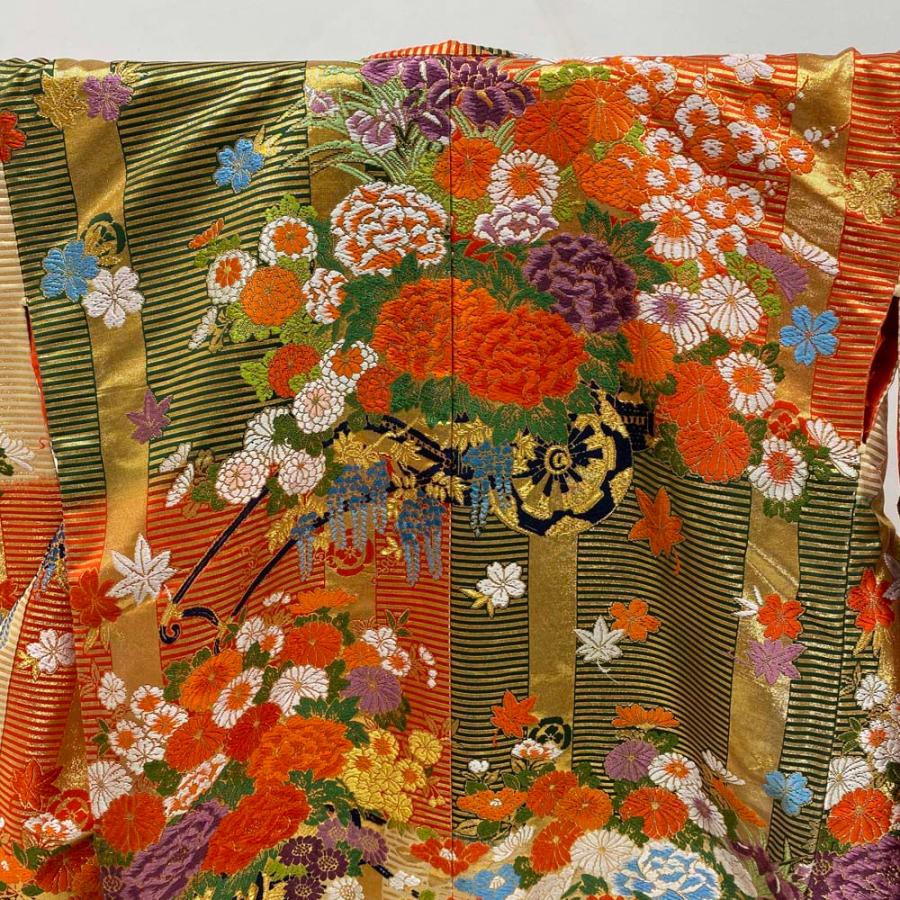 色打掛 正絹 鶴 刺繍 赤 金 打掛 Mサイズ 裄66 花嫁衣裳 婚礼 