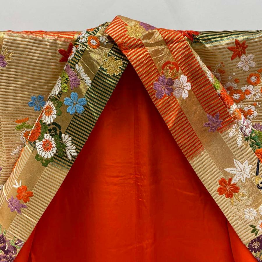 色打掛 正絹 鶴 刺繍 赤 金 打掛 Mサイズ 裄66 花嫁衣裳 婚礼 