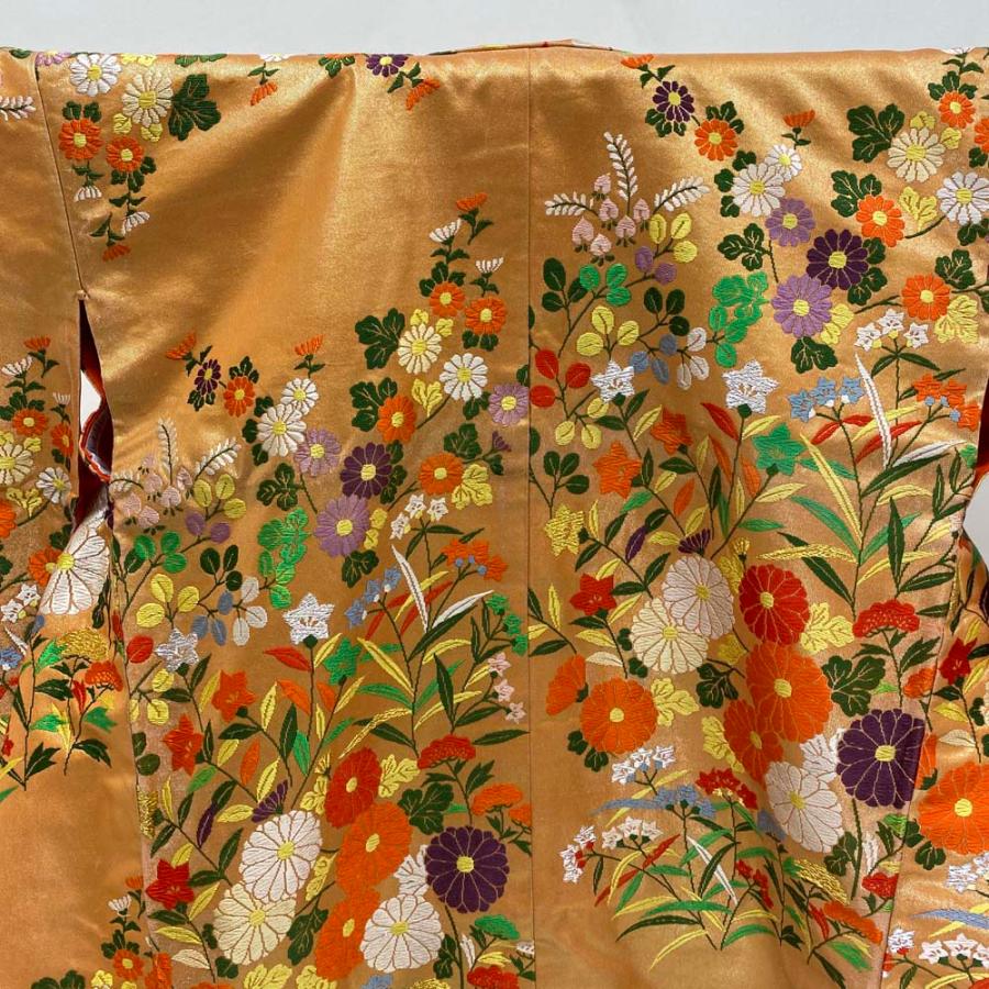 色打掛 正絹 鶴 刺繍 金 打掛 Mサイズ 裄66 花嫁衣裳 婚礼 リサイクル 中古 ブライダル ウエディング 着物 3968 色打掛 正絹 鶴 刺繍 金 赤 打掛 Mサイズ 裄66 花嫁衣裳 婚礼