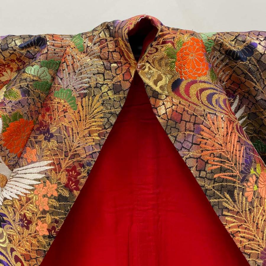 色打掛 正絹 鶴 刺繍 金 黒 紫 打掛 Lサイズ 裄67 花嫁衣裳 婚礼 リサイクル 中古 ブライダル ウエディング 着物 3983 色打掛 正絹 鶴 刺繍 金 黒 紫 打掛 Lサイズ 裄67 花嫁衣裳 婚礼